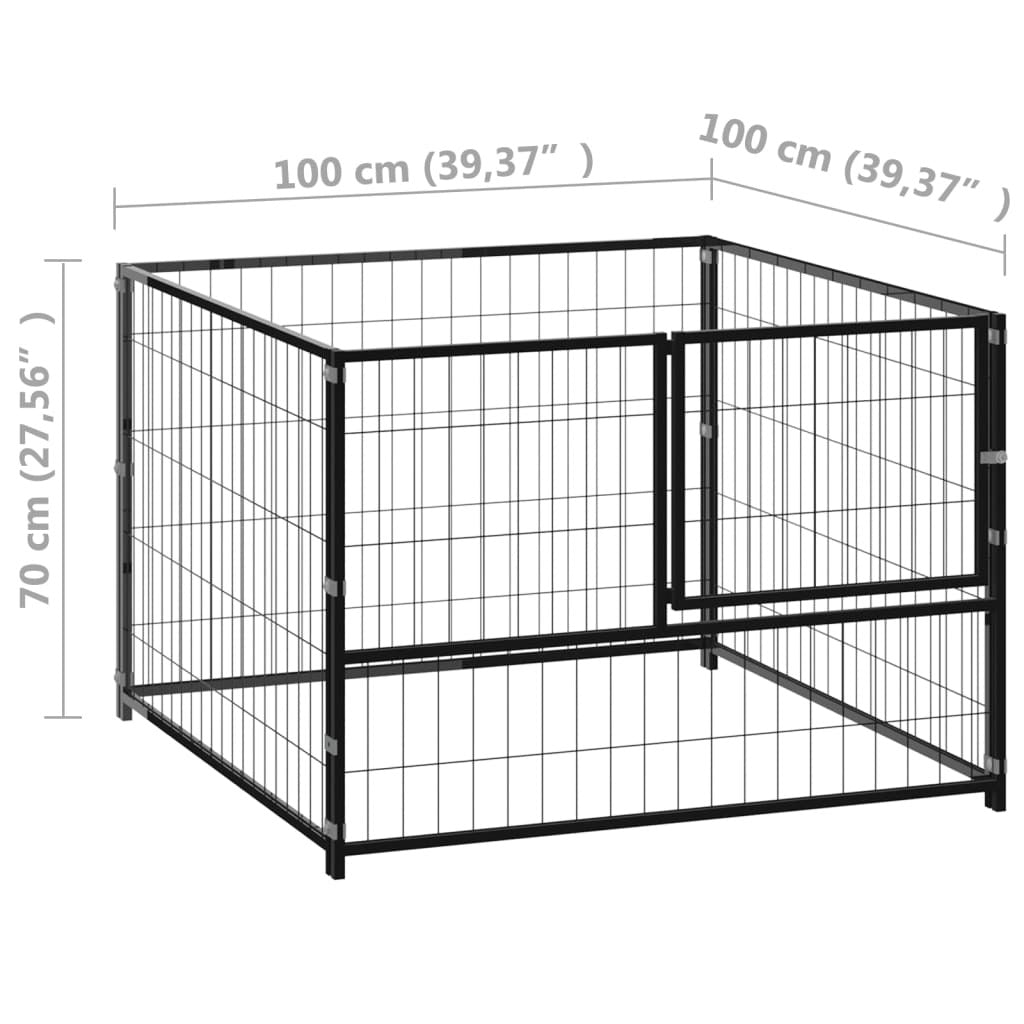 Dog Kennel Black 39.4"x39.4"x27.6" Steel Doba